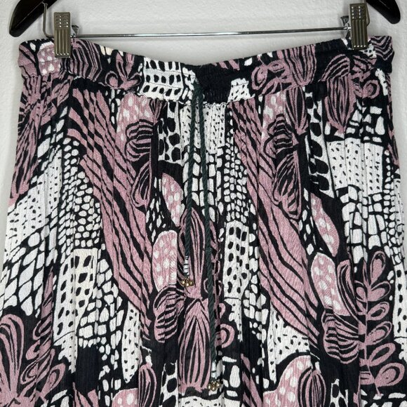 Vintage 90s Polka Dot Printed Broomstick Skirt Floral Op Art Elastic Waist L/XL - Picture 5 of 12